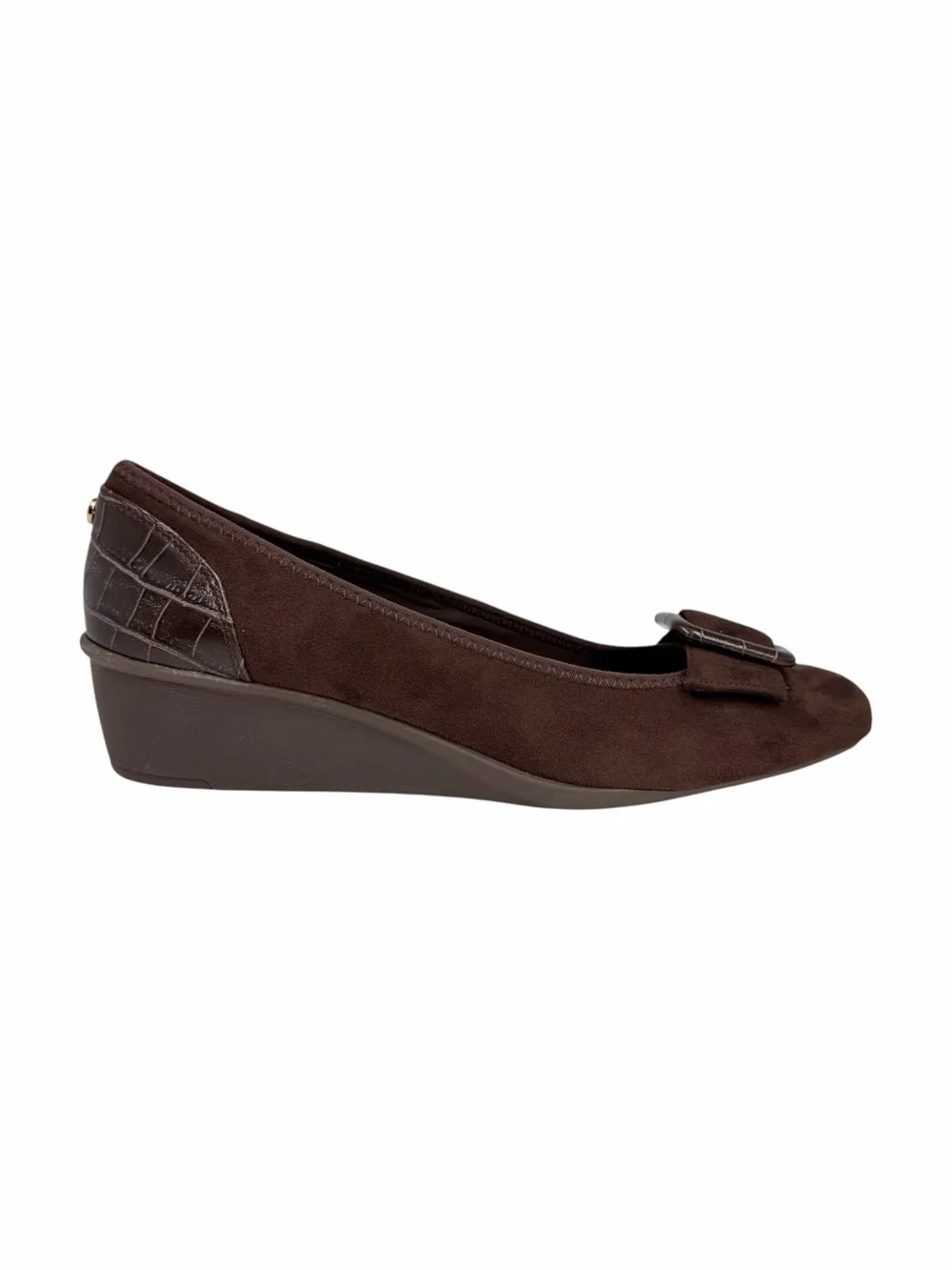 Anne Klein Women's Wyatt Buckle Wedge Pumps Brown Size 8.5M
